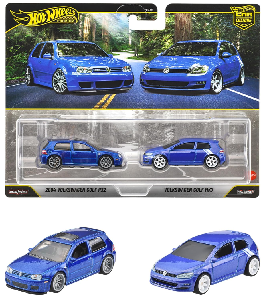 Hot Wheels Premium 2-Pack - 2004 Volkswagen Golf R32 & Volkswagen Golf MK7 - (JHW49)